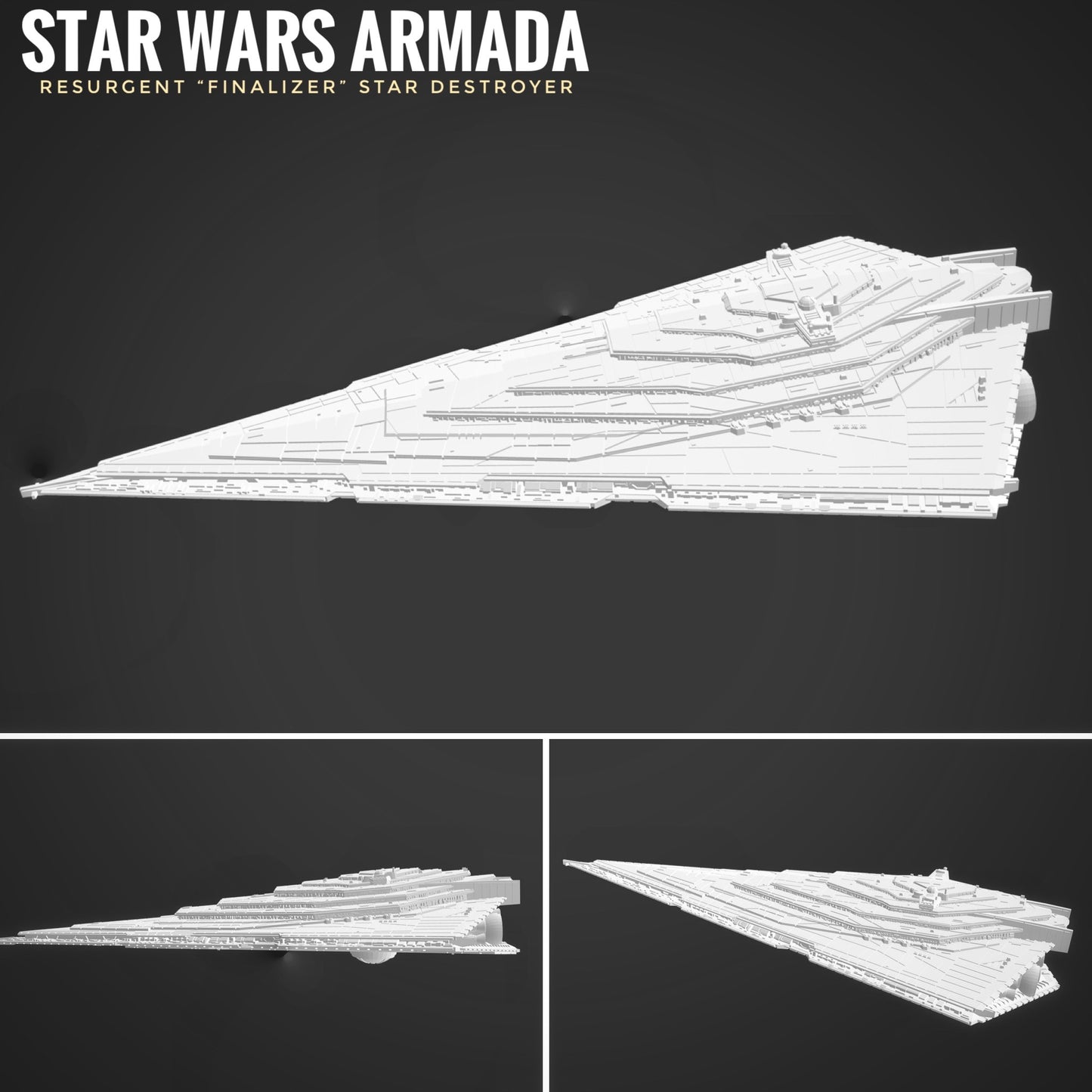 Star Wars Armada Resurgent Stsr Destroyer Raw/Unpainted -or- Hand Painted Model 3D 14k Resin
