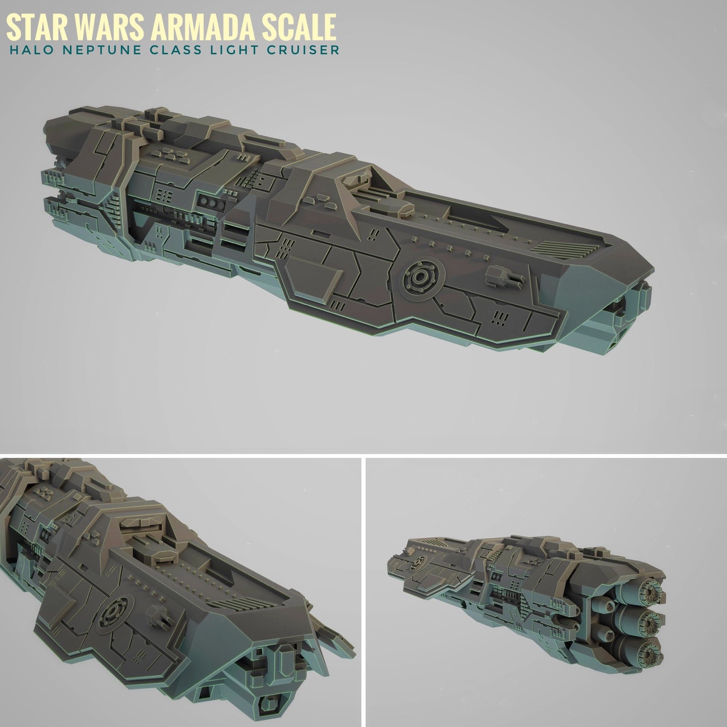HALO Fleet Battles (Star Wars Armada scale) UNSC Neptune-Class Light Cruiser Hand-Painted or Raw 14k 3D Resin Print