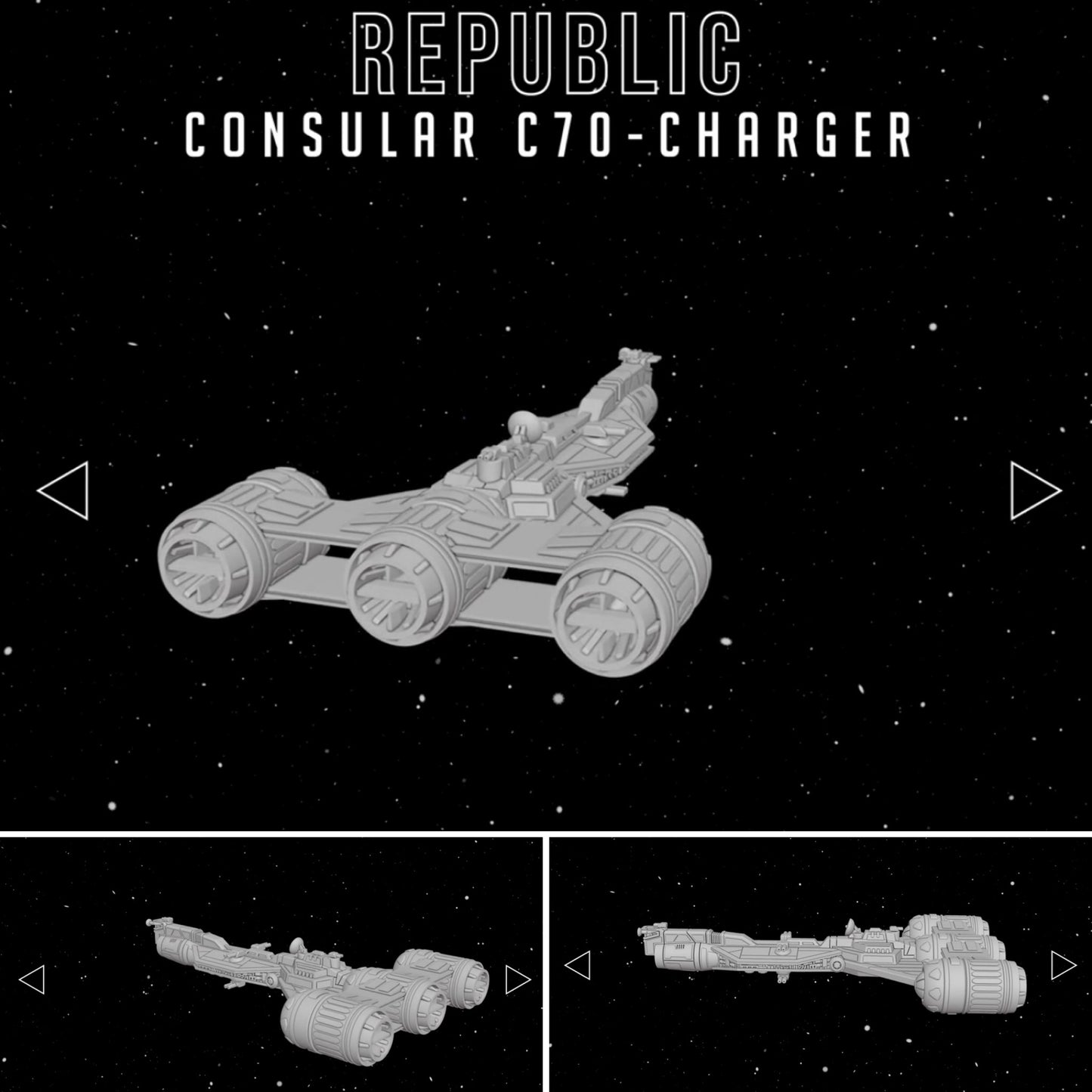 Star Wars Armada Republic Consular C70 Charger Raw/Unpainted -or- Hand Painted Model 3D 14k Resin