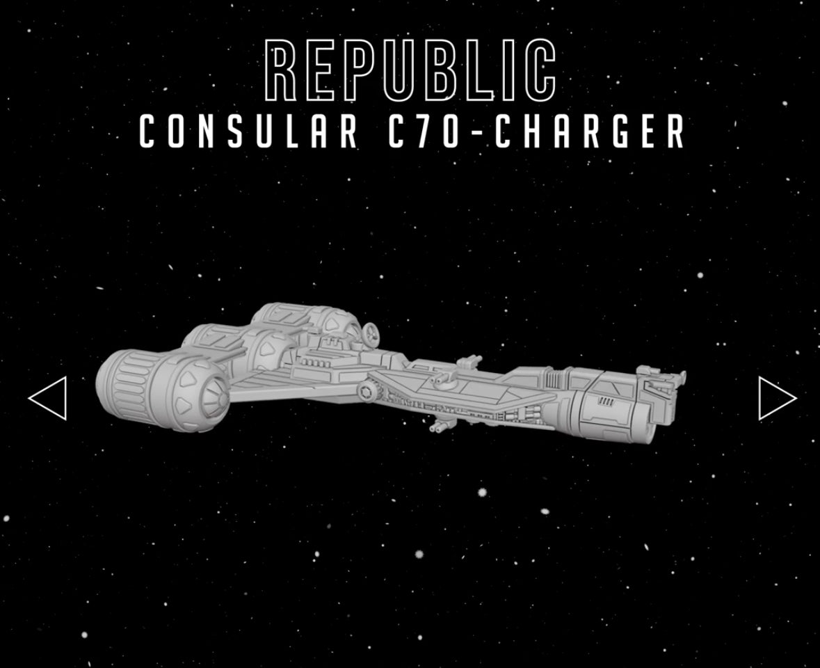 Star Wars Armada Republic Consular C70 Charger Raw/Unpainted -or- Hand Painted Model 3D 14k Resin