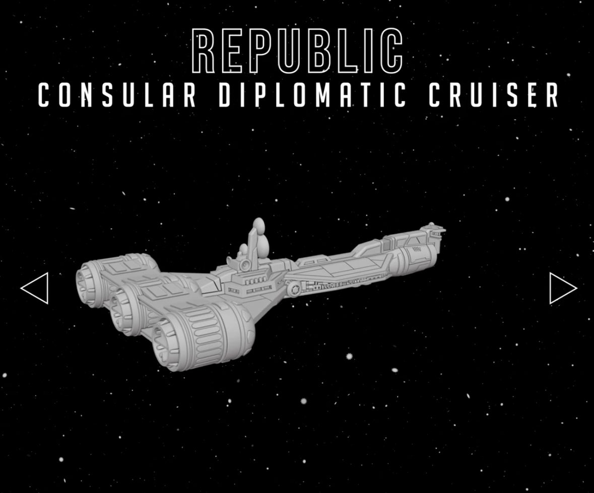Star Wars Armada Republic Consular Diplomatic Cruiser Raw/Unpainted -or- Hand Painted Model 3D 14k Resin