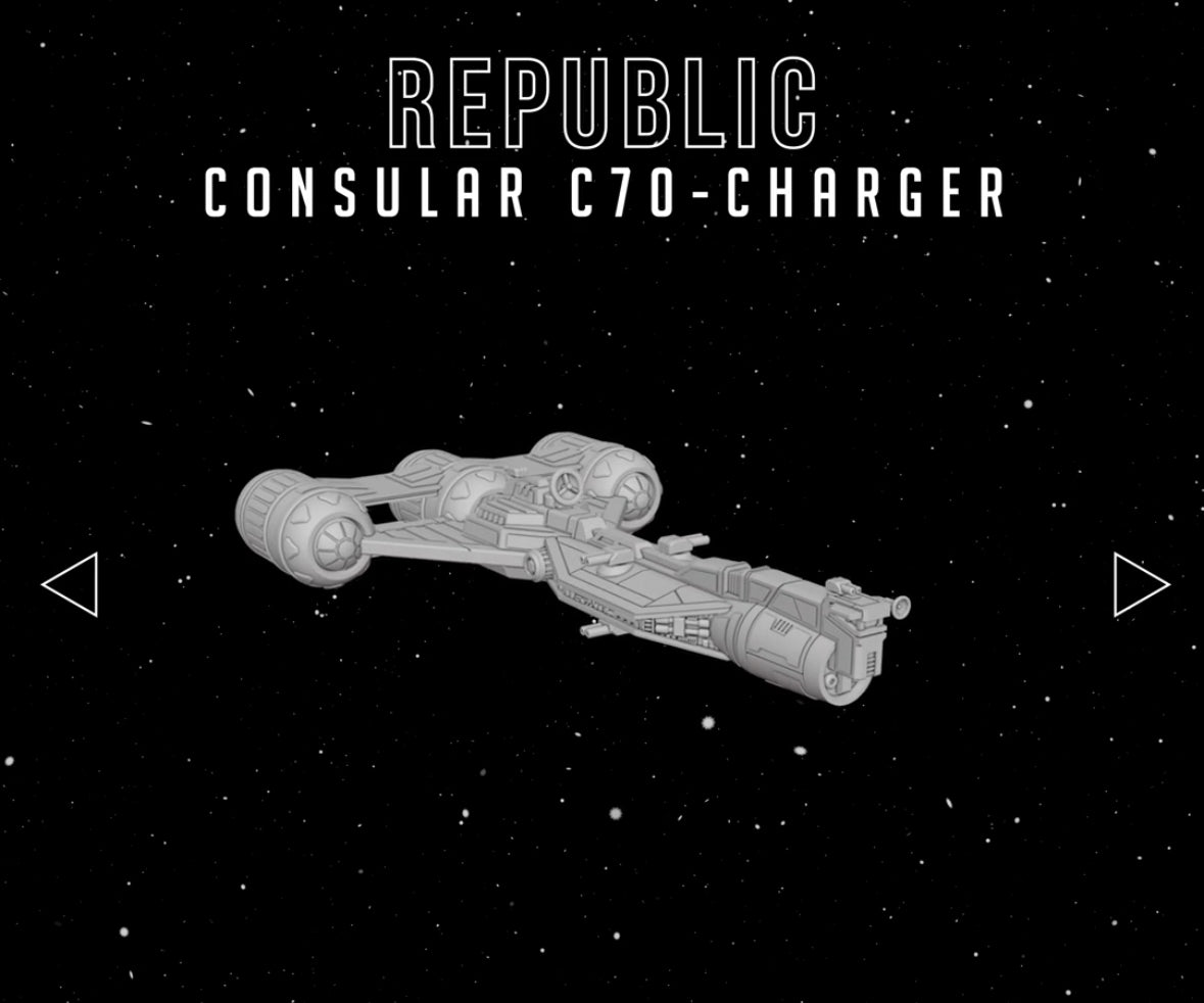 Star Wars Armada Republic Consular C70 Charger Raw/Unpainted -or- Hand Painted Model 3D 14k Resin