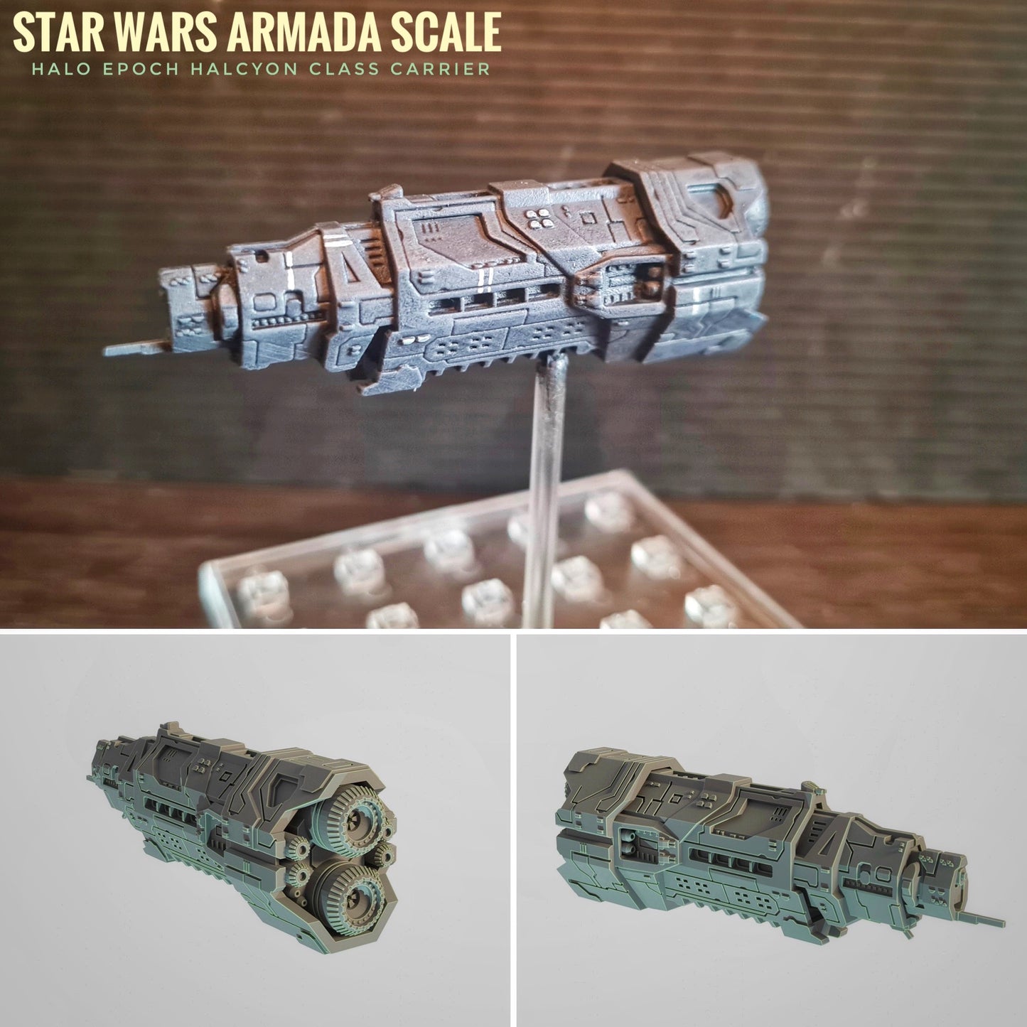 HALO Fleet Battles (Star Wars Armada scale) UNSC Halcyon-Class Light Carrier Hand-Painted or Raw 14k 3D Resin Print