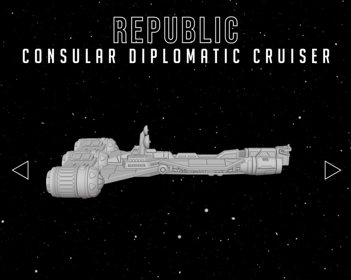 Star Wars Armada Republic Consular Diplomatic Cruiser Raw/Unpainted -or- Hand Painted Model 3D 14k Resin