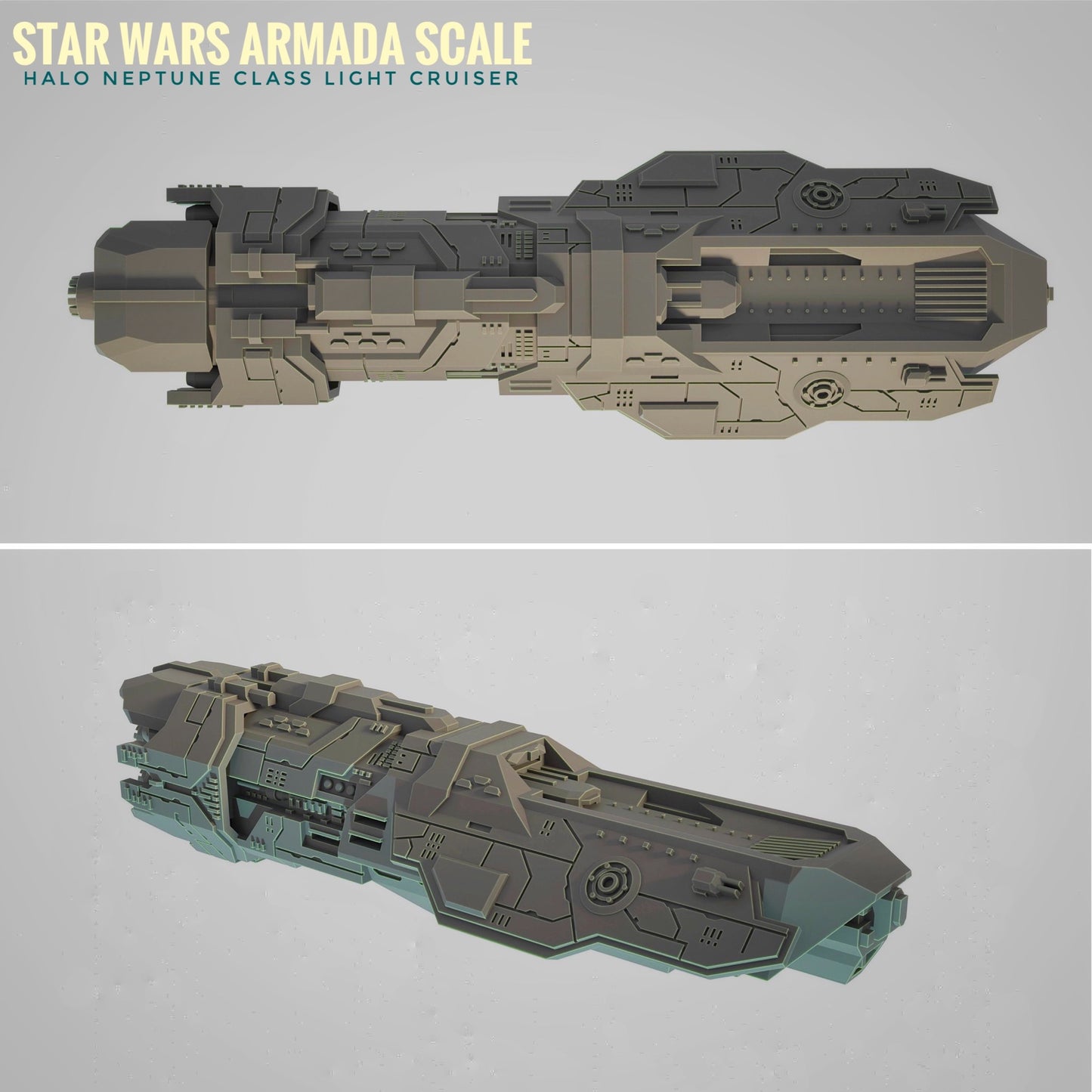 HALO Fleet Battles (Star Wars Armada scale) UNSC Neptune-Class Light Cruiser Hand-Painted or Raw 14k 3D Resin Print