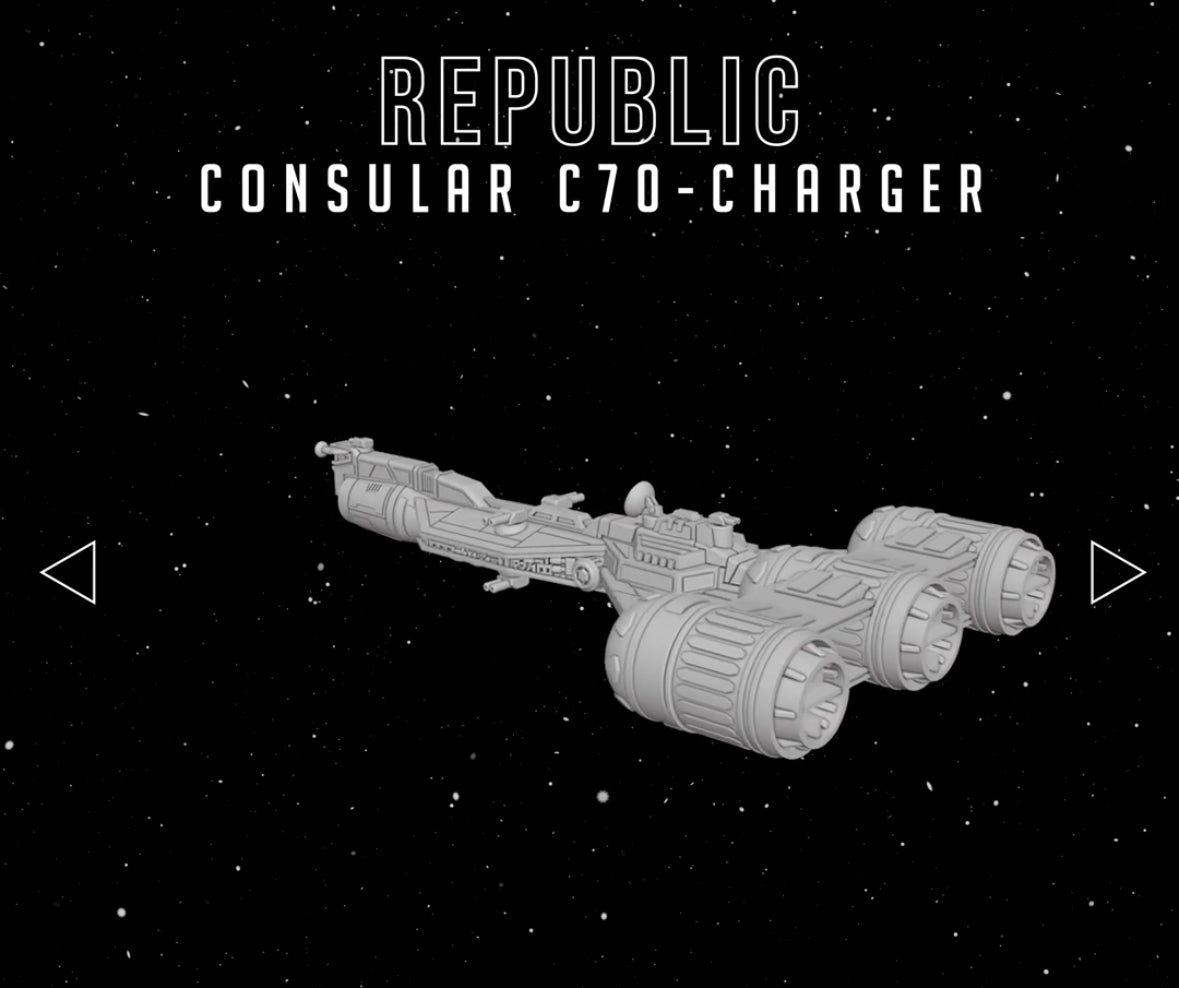 Star Wars Armada Republic Consular C70 Charger Raw/Unpainted -or- Hand Painted Model 3D 14k Resin