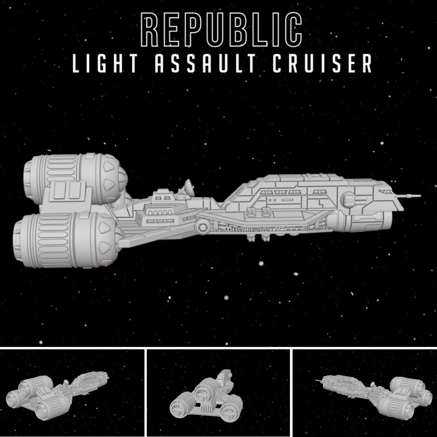 Star Wars Armada Republic Light Assault Cruiser Raw/Unpainted -or- Hand Painted Model 3D 14k Resin