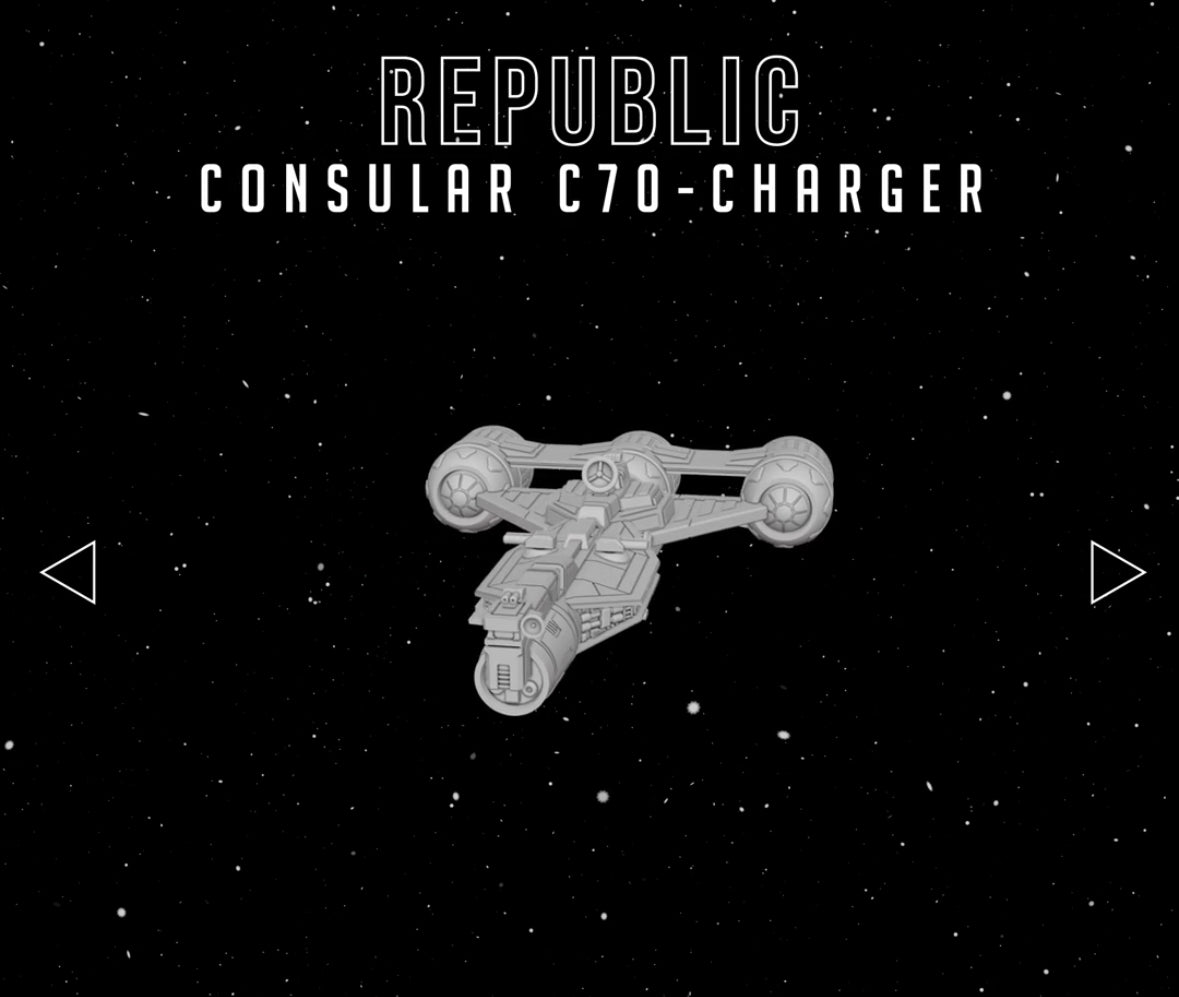 Star Wars Armada Republic Consular C70 Charger Raw/Unpainted -or- Hand Painted Model 3D 14k Resin