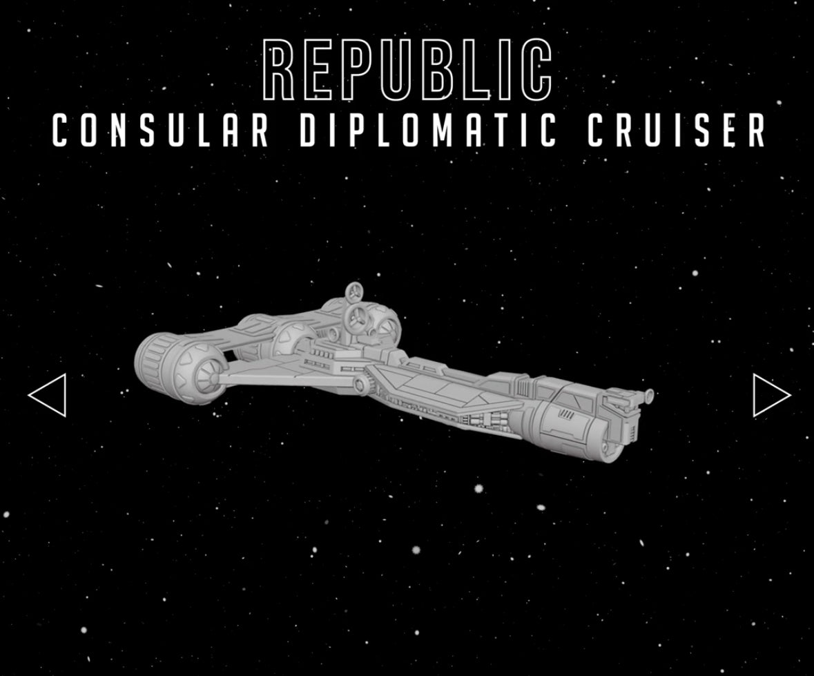 Star Wars Armada Republic Consular Diplomatic Cruiser Raw/Unpainted -or- Hand Painted Model 3D 14k Resin