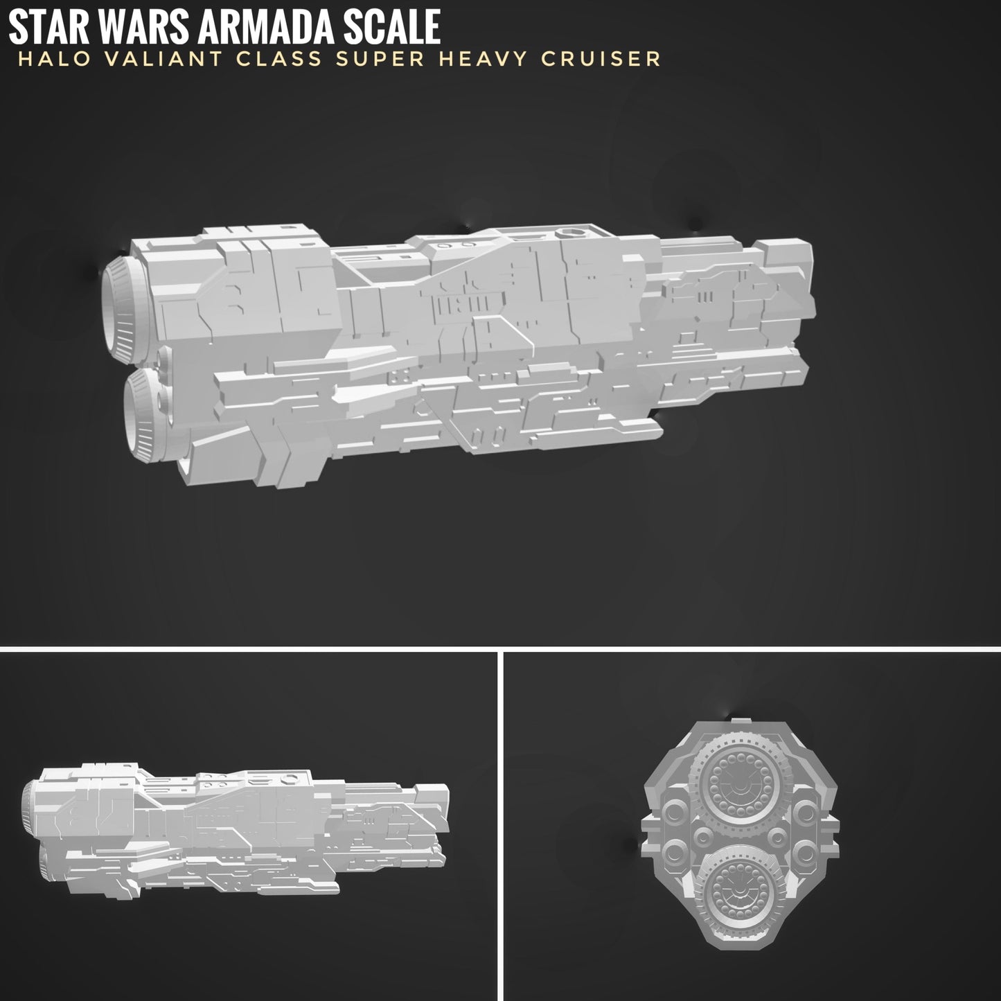 HALO Fleet Battles (Star Wars Armada scale) UNSC Valiant-Class Super Heavy Cruiser Hand-Painted or Raw 14k 3D Resin Print
