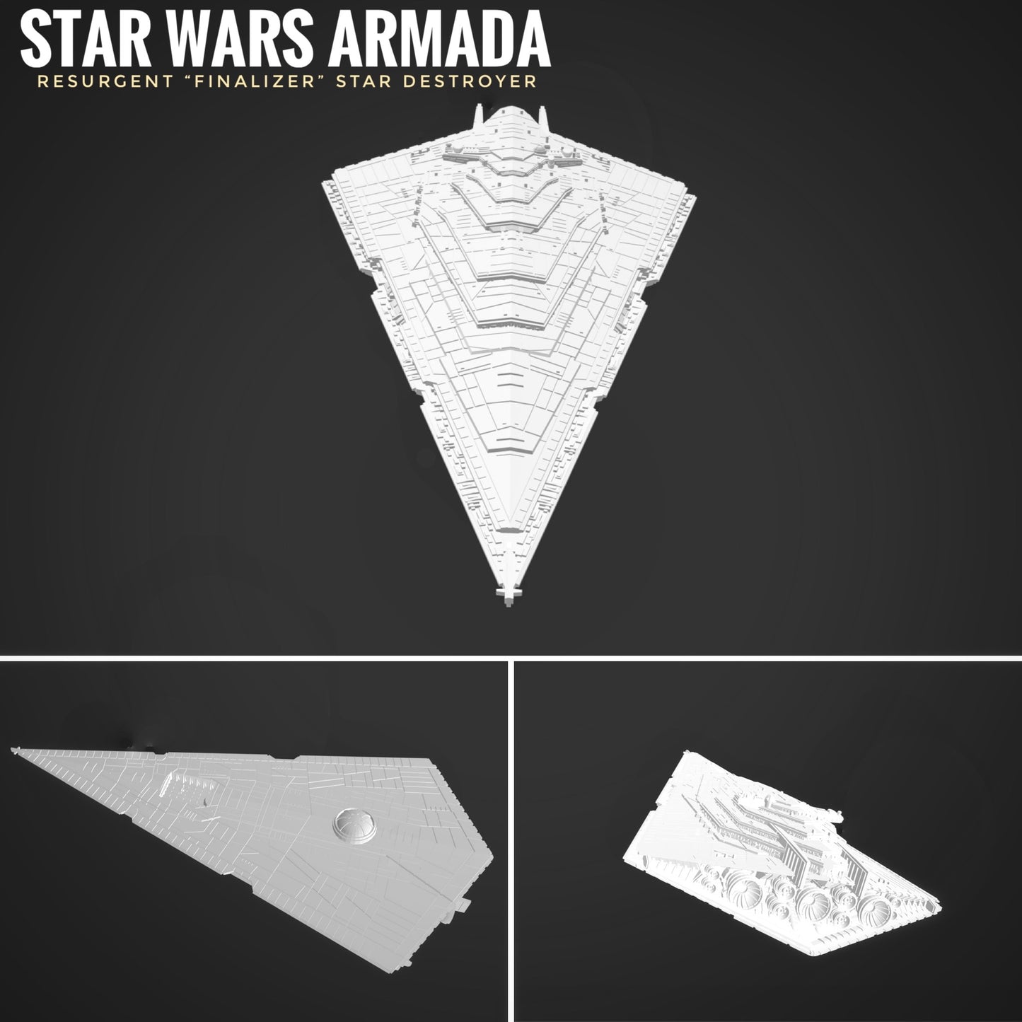 Star Wars Armada Resurgent Stsr Destroyer Raw/Unpainted -or- Hand Painted Model 3D 14k Resin