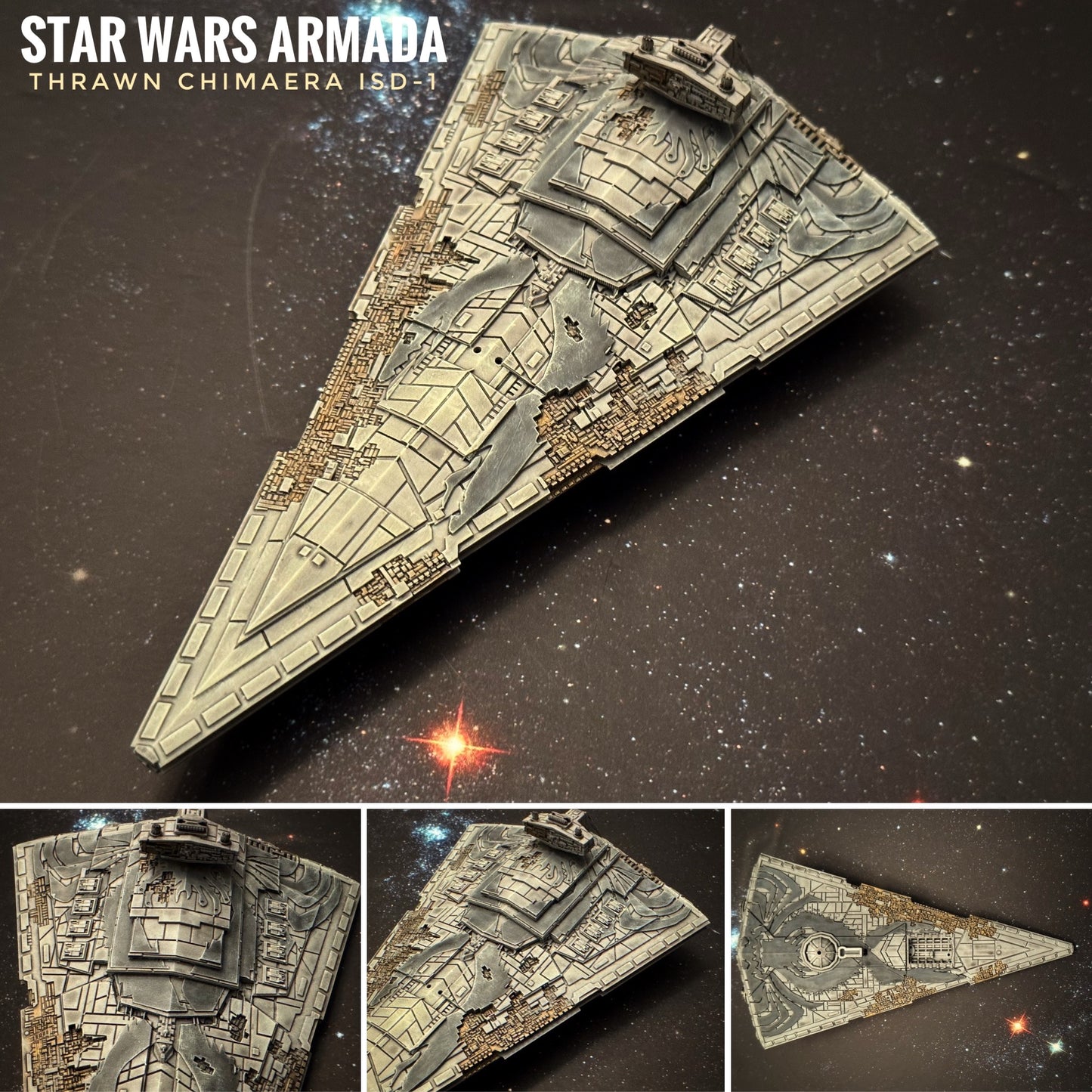 Star Wars Armada Thrawn Chimaera Imperial Star Destroyer ISD-1 Raw Unpainted - or - PAINTED 14k 3D