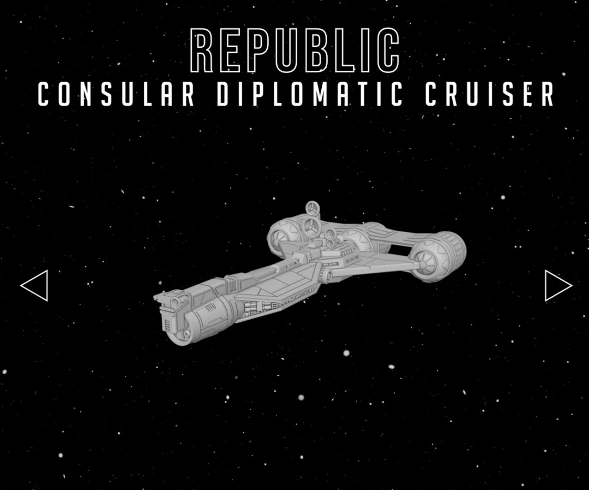 Star Wars Armada Republic Consular Diplomatic Cruiser Raw/Unpainted -or- Hand Painted Model 3D 14k Resin