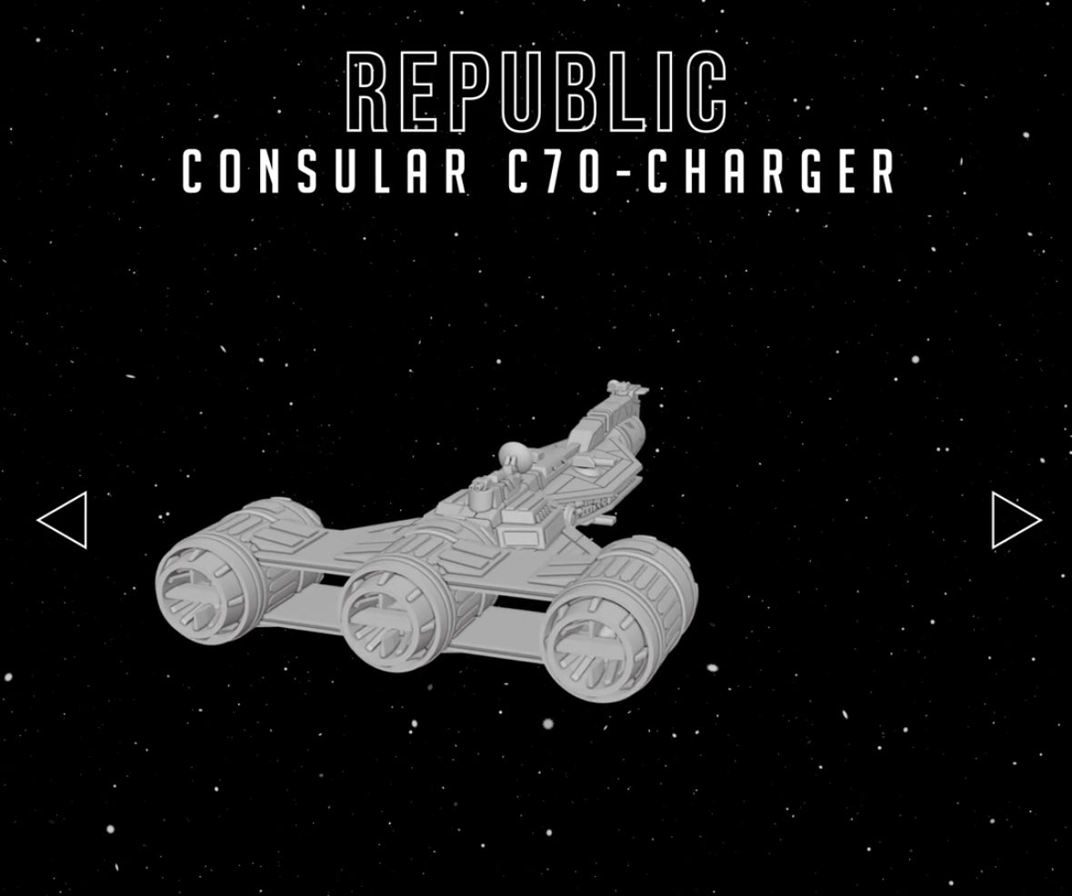 Star Wars Armada Republic Consular C70 Charger Raw/Unpainted -or- Hand Painted Model 3D 14k Resin