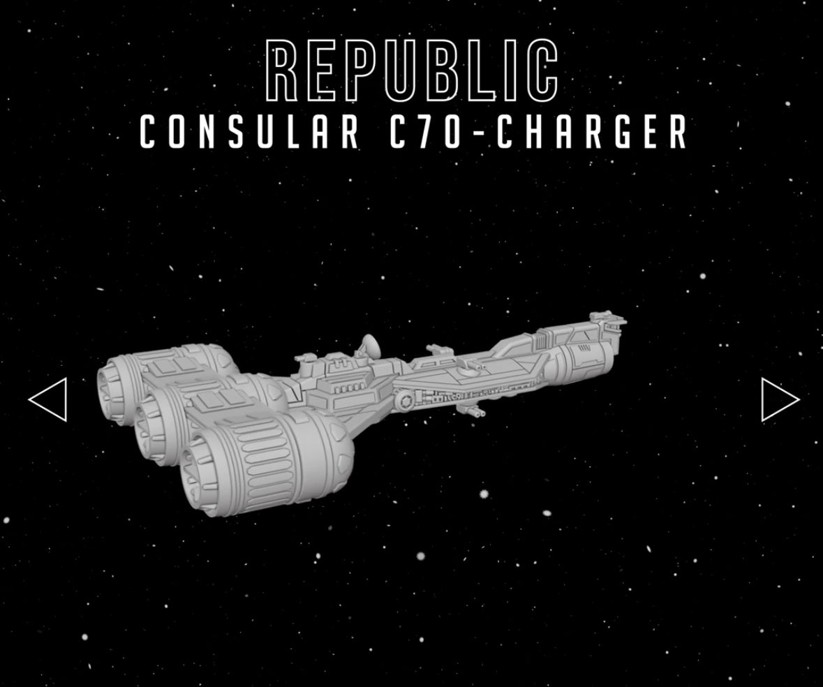 Star Wars Armada Republic Consular C70 Charger Raw/Unpainted -or- Hand Painted Model 3D 14k Resin
