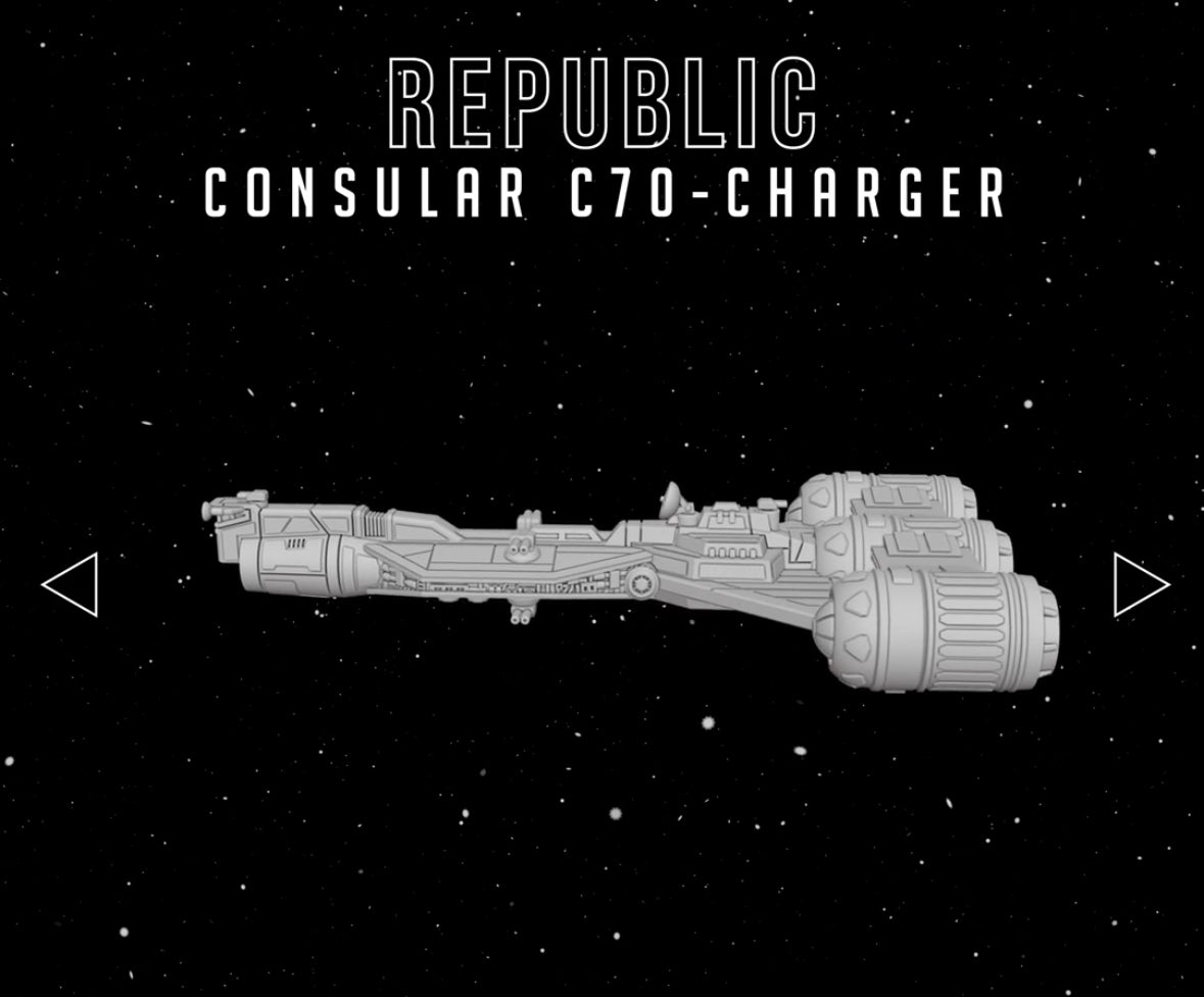 Star Wars Armada Republic Consular C70 Charger Raw/Unpainted -or- Hand Painted Model 3D 14k Resin