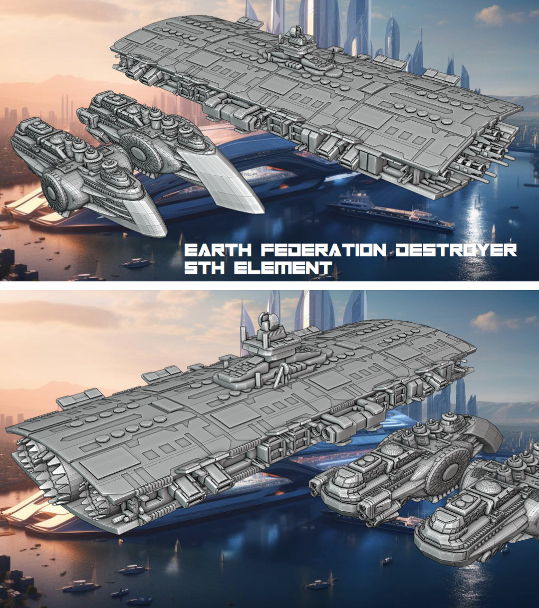 Fifth Element Movie Earth Federation Destroyer HIGH detail 3D print Dark Edge Games