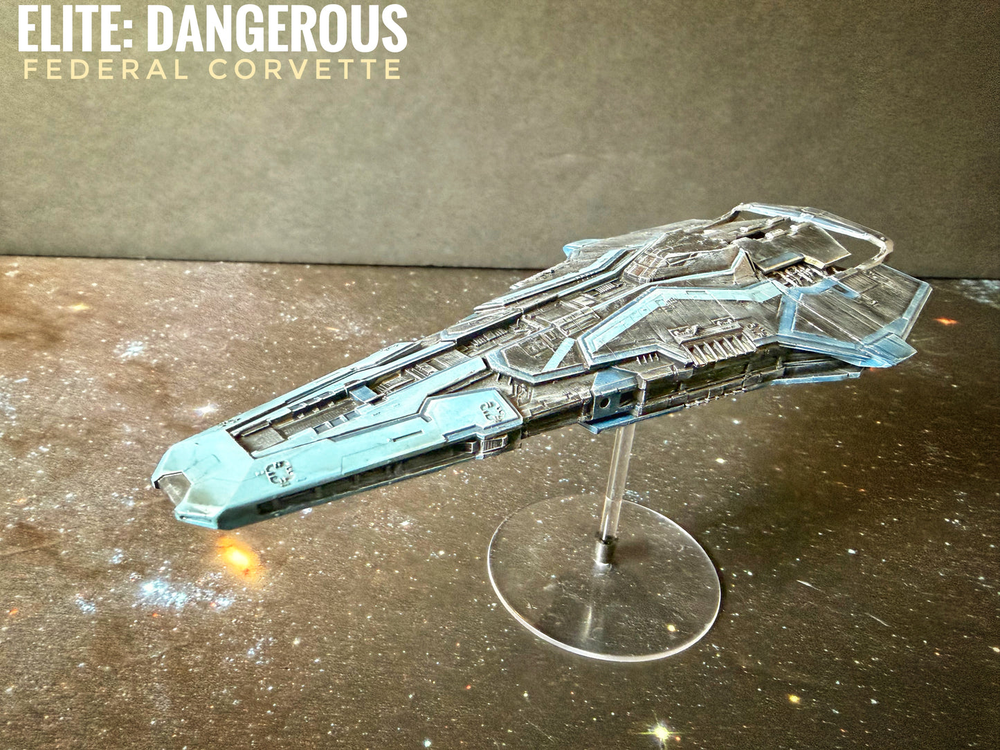 Elite: Dangerous Federal Corvette (1000:1 = 167.8mm L) Hand Painted 14k 3D FanArt