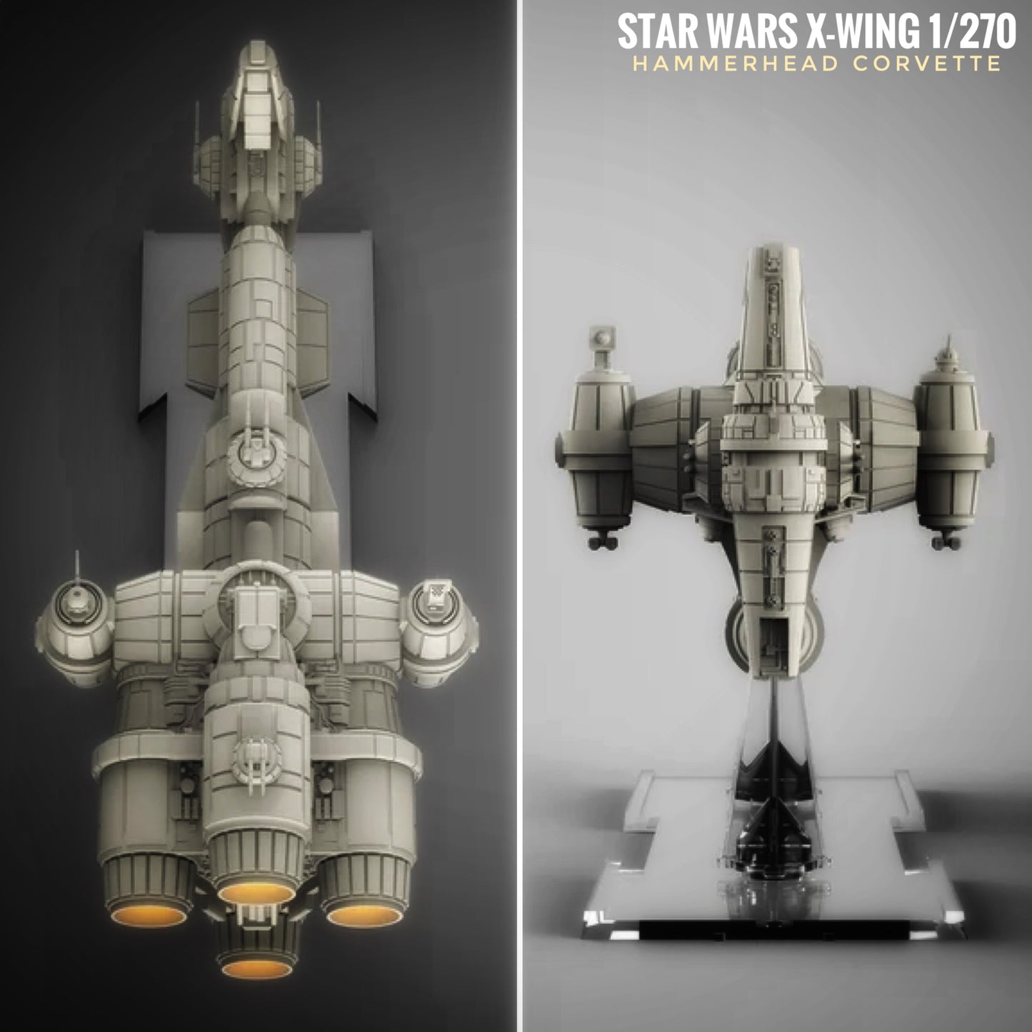 Star Wars X-wing 1/270 Hammerhead Corvette Raw or PAINTED Resin 14k 3D