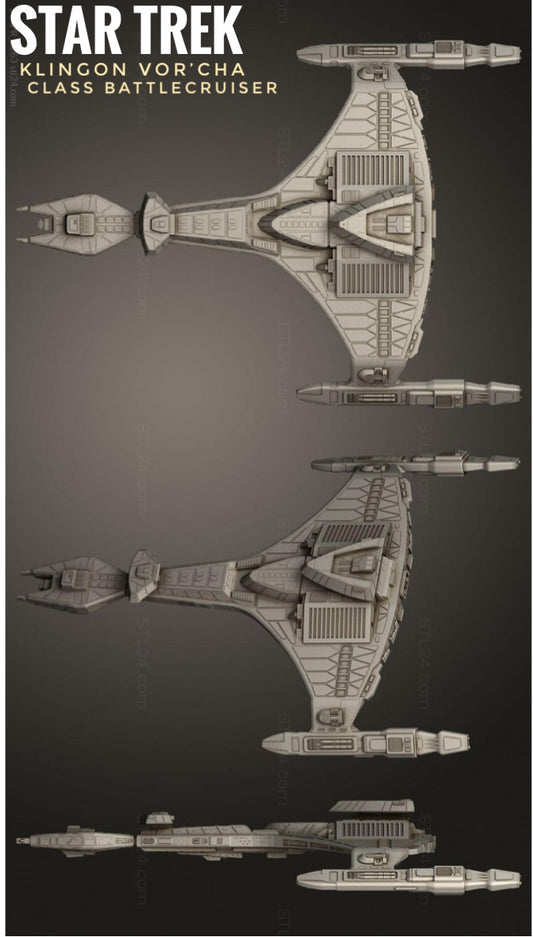 Star Trek Klingon Vor’cha Cruiser, 4”+ and 5.5” Model Eaglemoss scale, Painted or Raw print