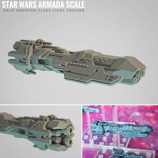 HALO Fleet Battles (Star Wars Armada scale) UNSC Amphion-Class Light Cruiser Hand-Painted or Raw 14k 3D Resin Print
