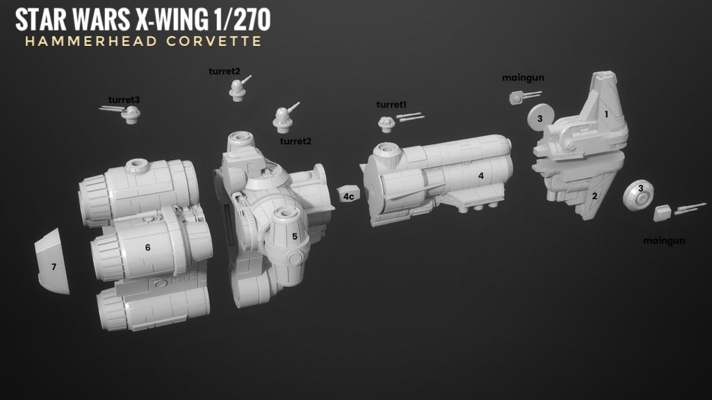 Star Wars X-wing 1/270 Hammerhead Corvette Raw or PAINTED Resin 14k 3D