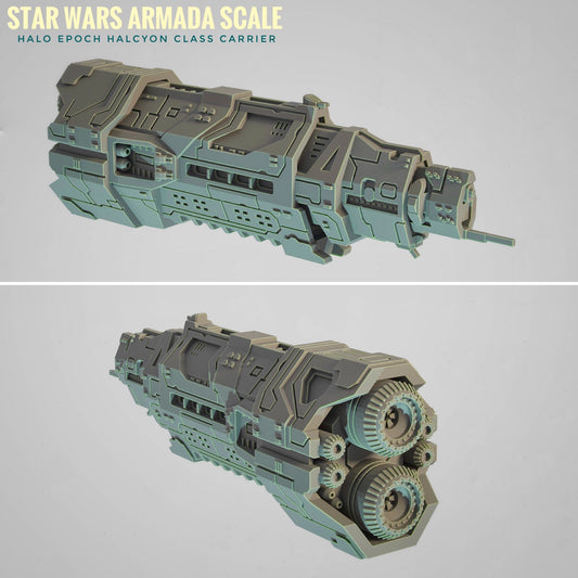 HALO Fleet Battles (Star Wars Armada scale) UNSC Halcyon-Class Light Carrier Hand-Painted or Raw 14k 3D Resin Print