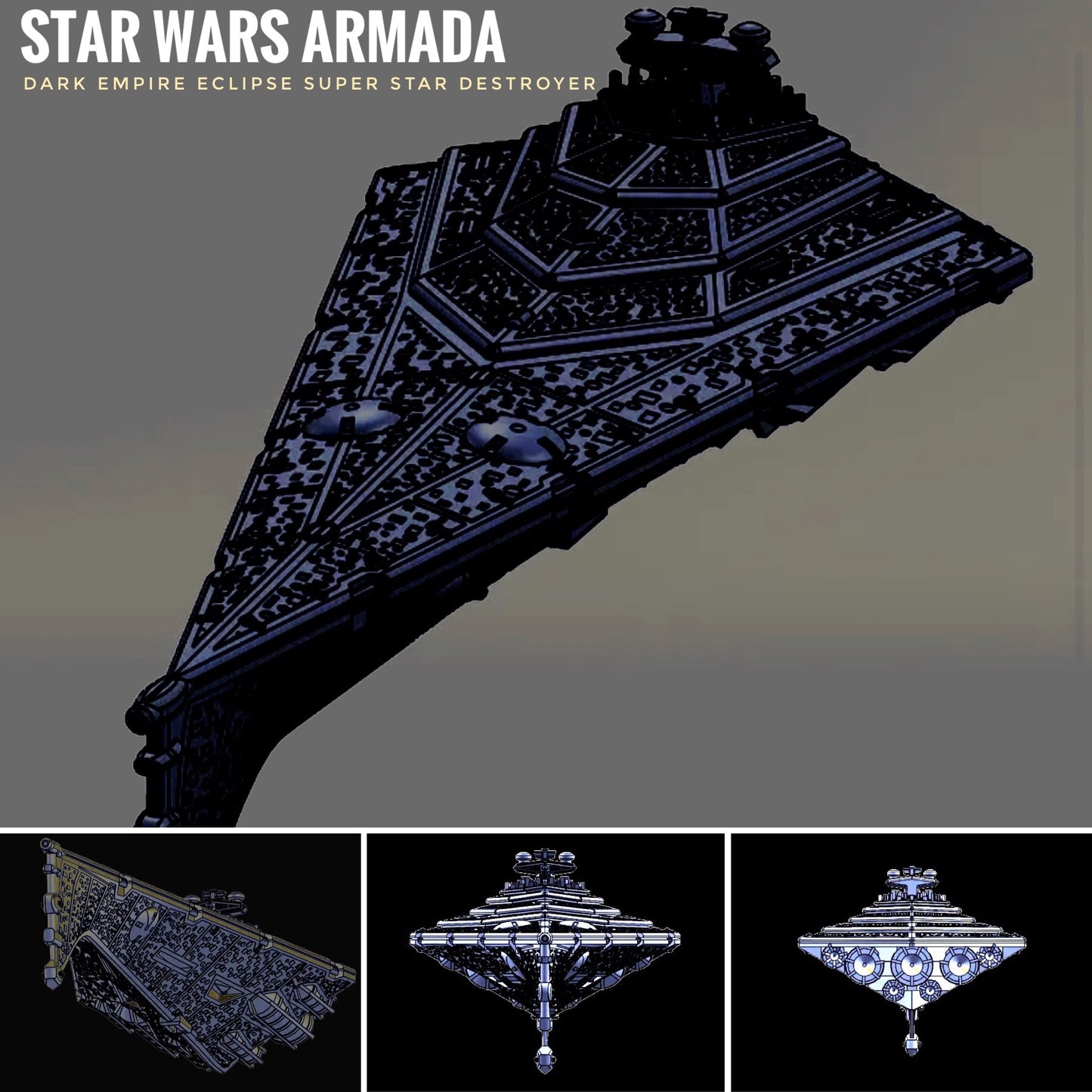 Star Wars Armada Dark Empire ECLIPSE Super Star Destroyer Raw OR Fully hand-painted Model 3D 12k Resin