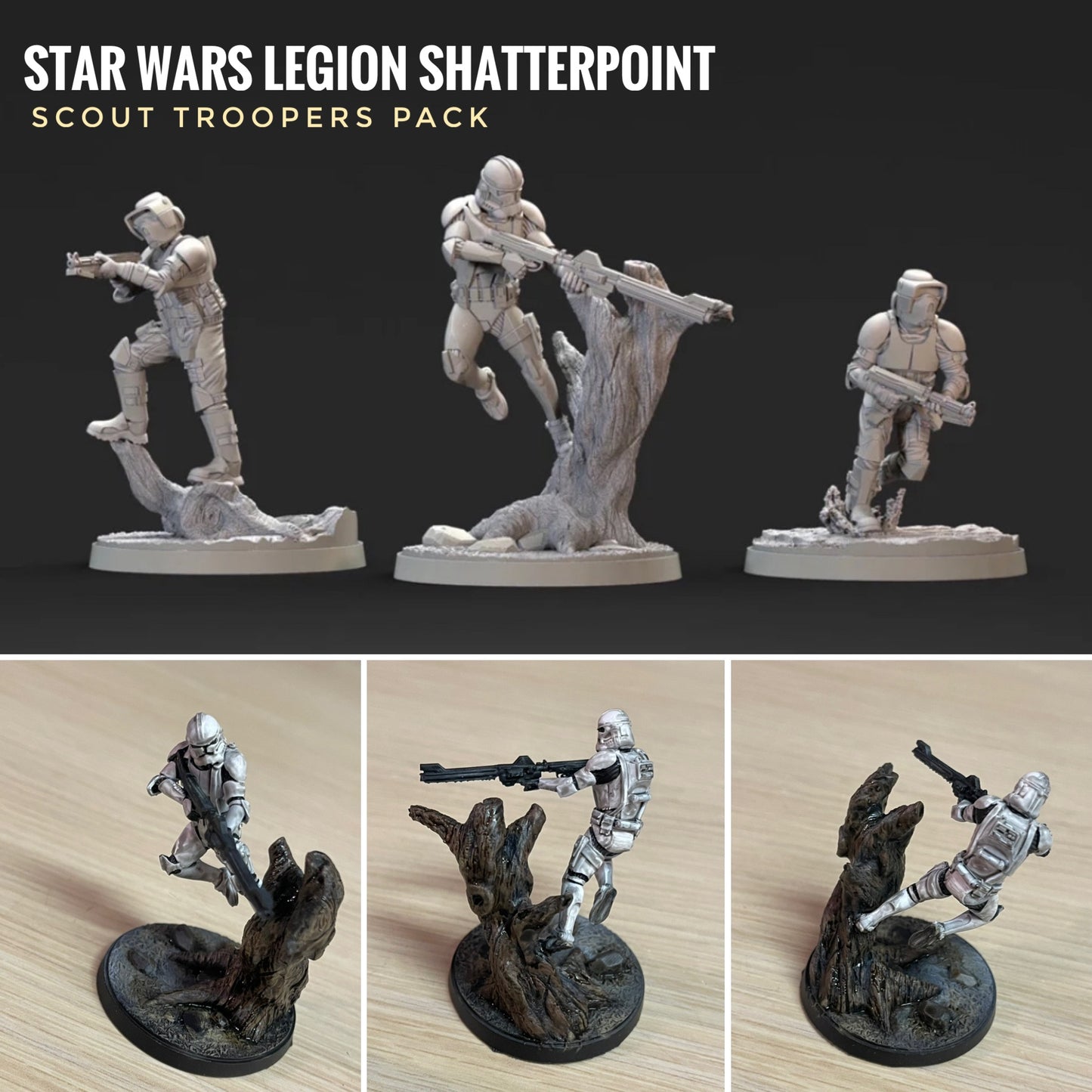 Star Wars LEGION Shatter Scale Clone Troopers (3) • Raw/Unpainted -or- Hand Painted Model 3D 14k Resin