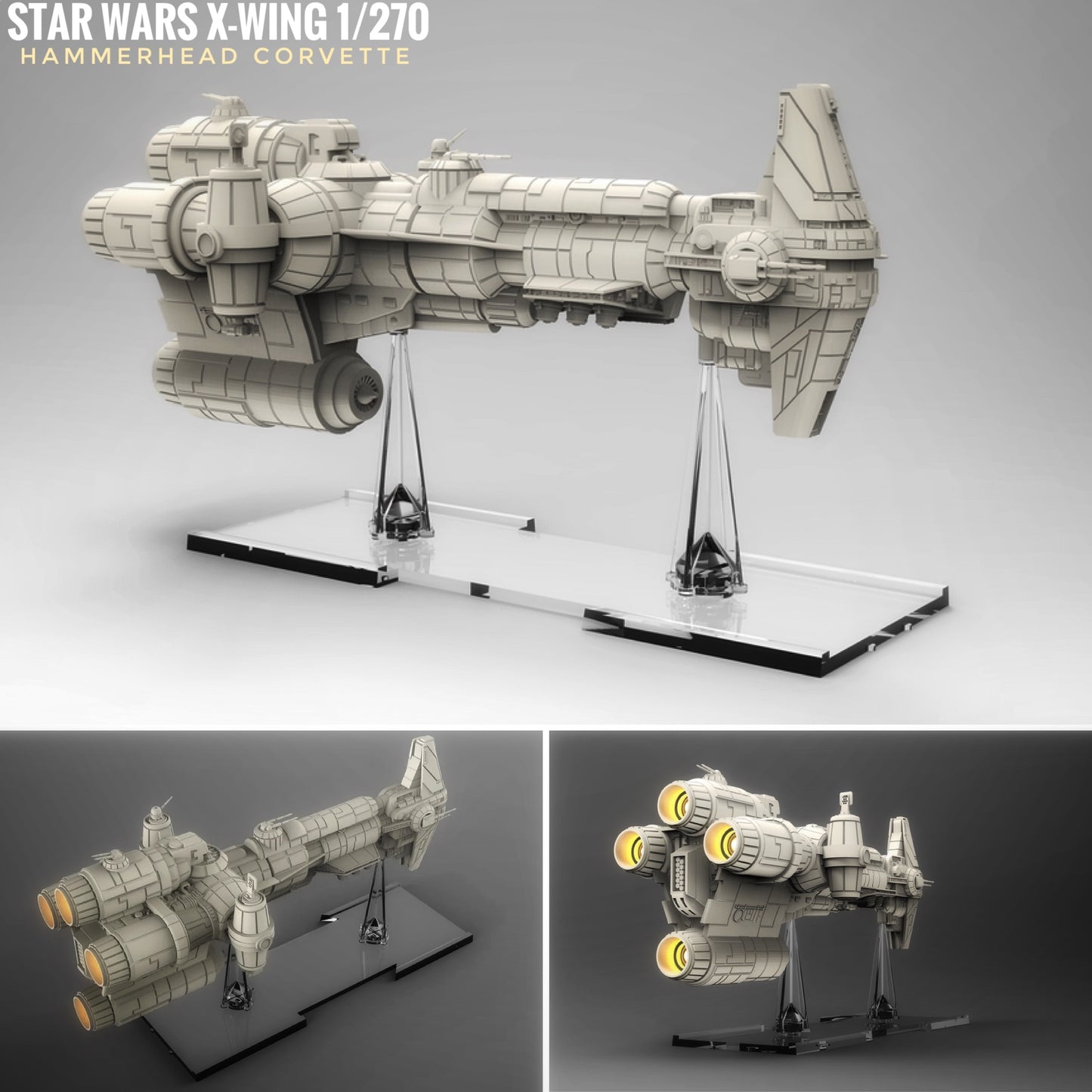 Star Wars X-wing 1/270 Hammerhead Corvette Raw or PAINTED Resin 14k 3D