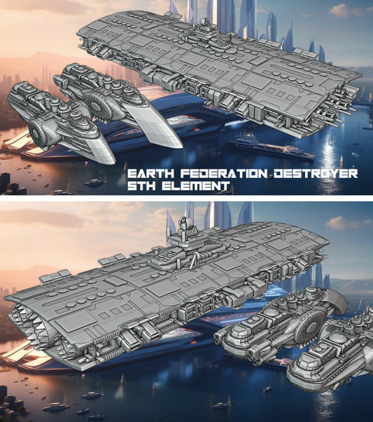Fifth Element Movie Earth Federation Destroyer HIGH detail 3D print Dark Edge Games